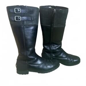 UGG Barolo Riding Boots Black Leather Shearling Lined Womens size 7.5